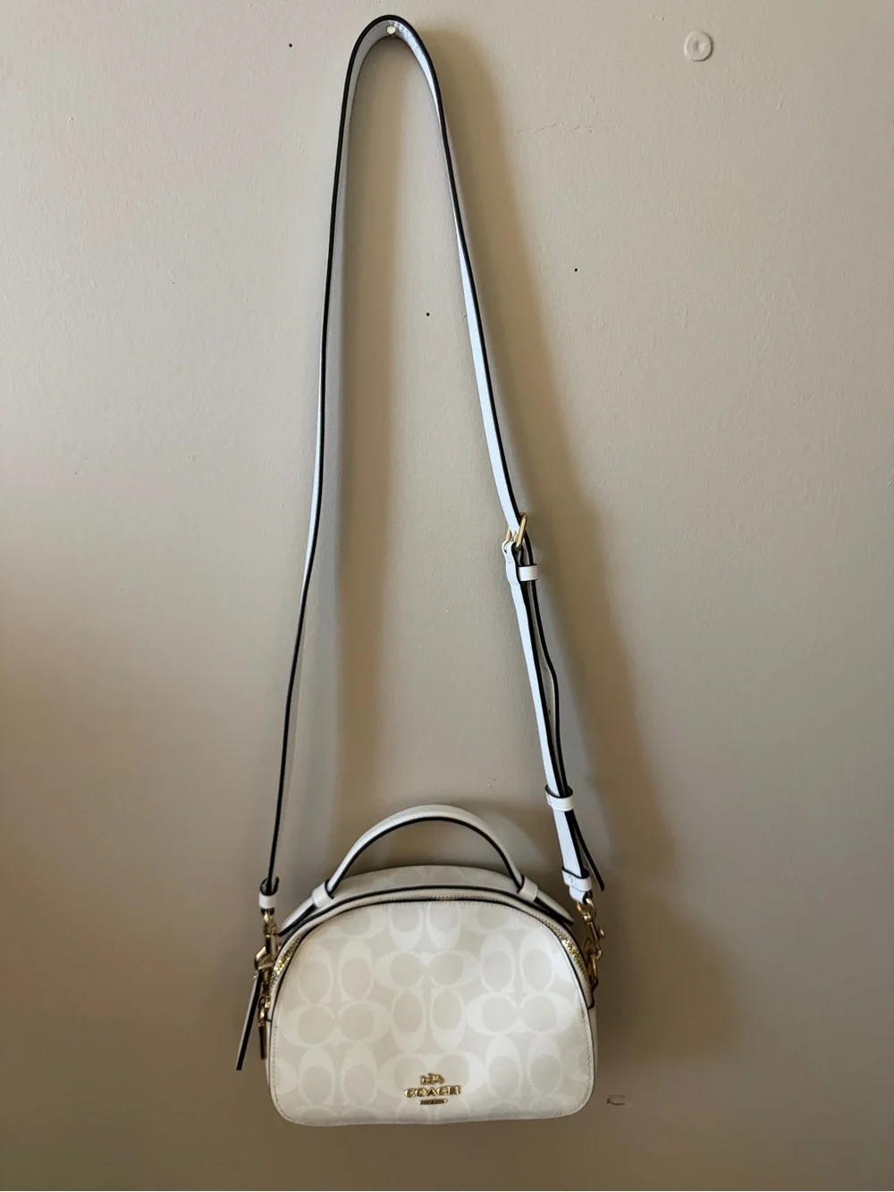 Coach White Signature Dome Satchel with Gold Logo